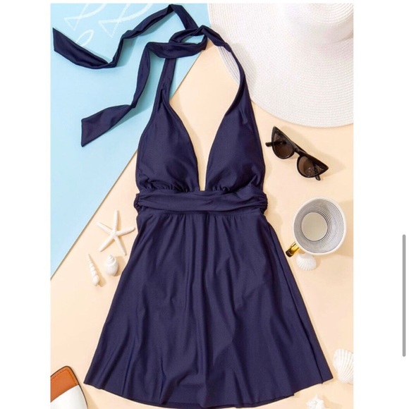 LAST ONE: Navy ultimate modest women’s halter swim dress bathing suit - Picture 6 of 8